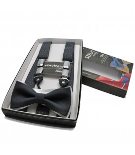 grey suspenders with bow tie