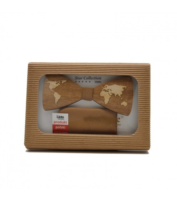 wooden bow tie map of the world